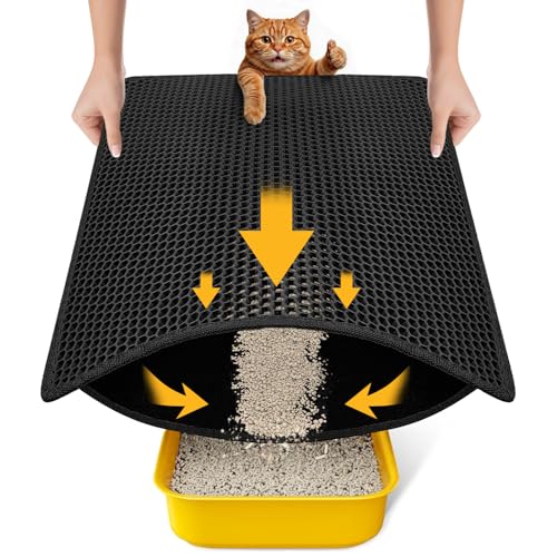 Cat Litter Mat, Upgrade Super Waterproof Back Layer Litter Box Mat, Non Slip, Durable, Soft on Paws Kitty Trapping Matt (24"x18", Black) - color: Black