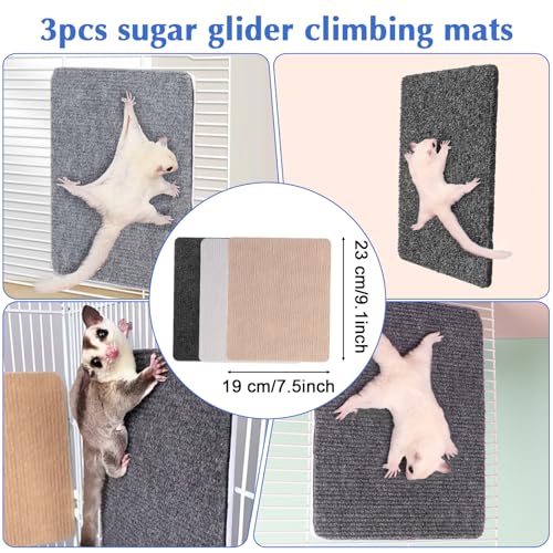 3 Pcs Sugar Glider Toys Climbing Mats Sugar Glider Cage Accessories for Sharpening Claws Small Pets Scratching Pads for Cage Wall Furniture Saving Space 9 × 7.5 Inch