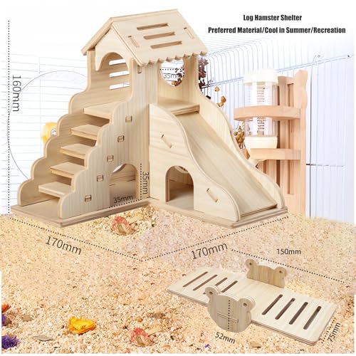 Hamster House, Wooden Hamster Maze Villa, Hamster Accessories | Hamster Hideout for Hamster, Mice, Gerbils, Lemmings