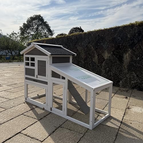 54" 2-Tier Wooden Rabbit Hutch with Run, Small Animal Cage with Removable Tray, Ramp, 6 Access Doors & Asphalt Roof, Weather-Resistant Bunny House for Rabbits, Guinea Pigs, Chinchillas, Gray & White - color: Gray