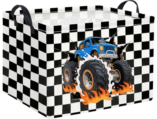 Rectangular Baby Kids Storage Basket for Home Kitchen Girls Cute Toy Storage Bin Organizer Shelf Book Room Decor(Checkered Truck) - color: Checkered Truck