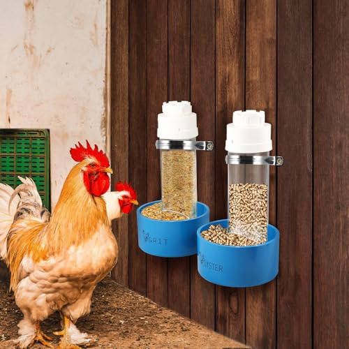 Kalekey 2 Pack Transparent PVC Chicken Feeder, Oyster Shell and Grit Feeder Hanging Ground Chicken Coop Feeder with Hanging Hook for Hens & Chicks (Blue) - color: Blue