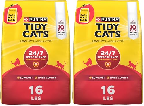 Purina Tidy Cats Clumping Cat Litter Odor Control, 24/7 Performance Multi Cat Litter - 16 lb. Bag (Pack of 2) - size: 16 Pound (Pack of 2)