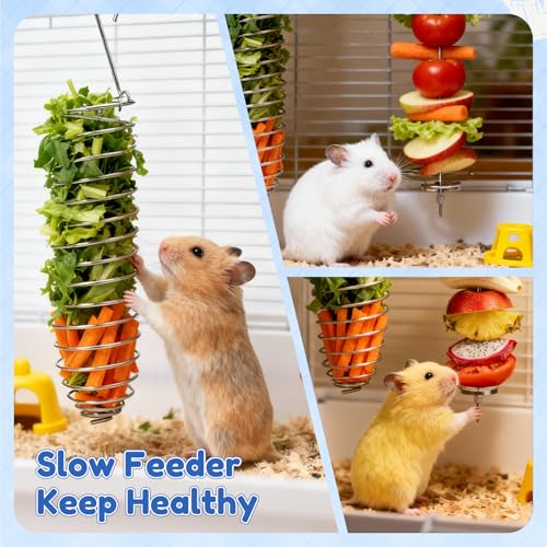 2Pcs Rat Enrichment Toys, 304 Stainless Steel Foraging Toy, Fruit & Vegetable Holder for Mice, Hanging Rodent Cage Accessories, Slow Feeder Puzzle Toy & Parakeet Foraging Tool