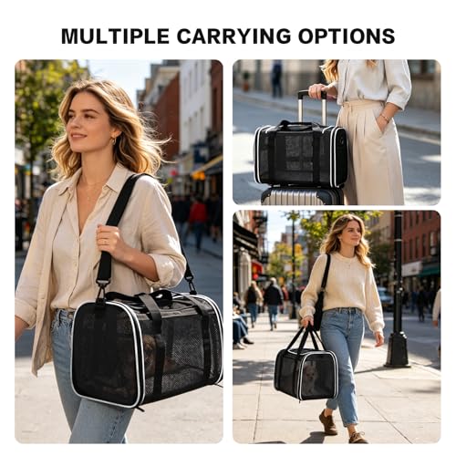 Cat Carrier Dog Carrier Pet Carriers Soft-Sided Cats Bag Animal Carriers Puppy Carrying Bag TSA Airline Approved Small Dog Carrier Soft Sided, Collapsible Travel Carriers for Big Cats(Up to 16lbs), - color: white, size: 17*11*11