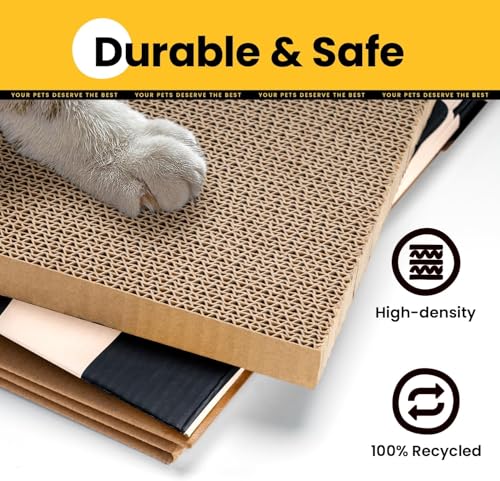 Conlun Cardboard Cat House with Scratch Pad & Catnip, Cat Play Scratching House for Indoor Hideaway Furniture, Heavy Duty Sturdy Cardboard Scratcher, Easy to Assemble Birthday Gift, Medium | 2-in-1 cozy cave, heavy-duty recycled cardboard | traps messy cr