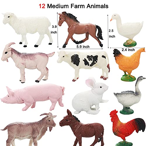 Yowlieu Realistic Farm Animal Figures Toys, 44 Pcs Plastic Farm Figurines Playset Includes Fences Mini Farm Animal Cake Topper Learning Toy Set for Kids & Toddlers - size: 44 Pcs Farm Set