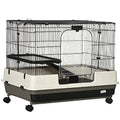 PawHut 26" Small Animal Cage with Wheels, 2-Level Portable Bunny Cage, Chinchilla Ferret Cage with Removable Tray, Platform and Ramp - size: 31.5"L x 20.8"W x 26.0"H