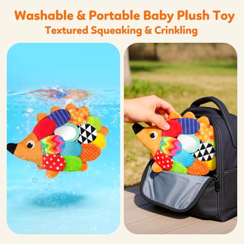Vibrant Sensory Hedgehog Plush Stuffed Animal Baby Toy Tummy Time Learning Toy Soft Squeaking & Crinkling Toys for Busy Hands Babies 0-36 Months, Baby Shower 1st Birthday Gifts - color: Multi