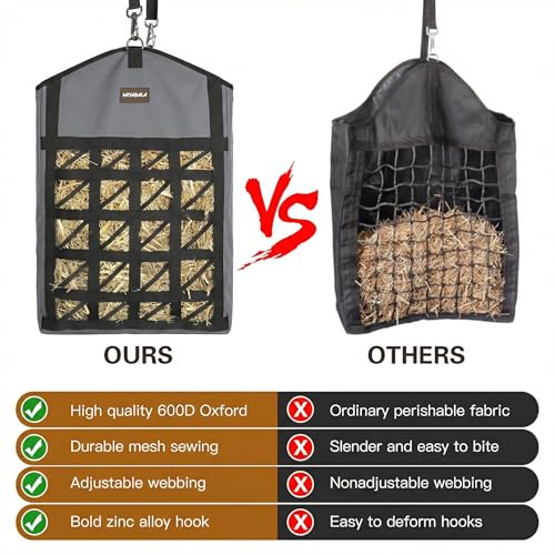 Ultra-Slow Feed Hay Bag for Horses, 3 Packs Hay Bags with Net Front Design,Wide Opening for Easy Filling,Two Types of Hanging for Feeding Goats, Sheep and Donkeys (1 Black+2 Grey) - color: 1 Black+2 Grey