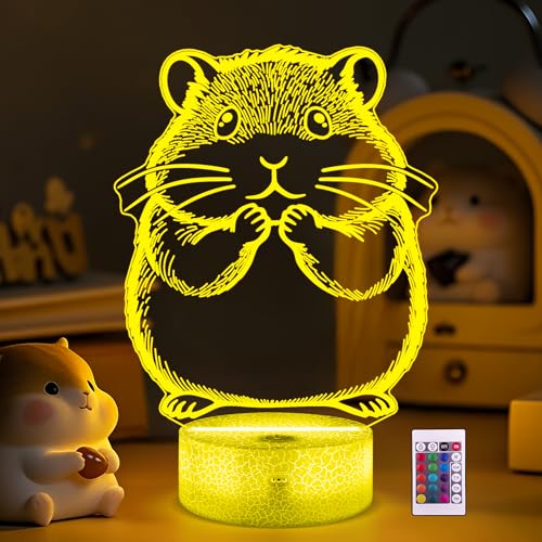 Ammonite Hamster Night Light, 3D LED Lamp with Remote, 16 Color Changing & Timer, Room Decor Light, Vibrant Ambient Lighting, Birthday Xmas Gift for Kids Adults - color: Color-Hamster