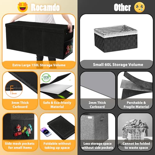 Large Toy Storage Box with Lid, Dividers, Collapsible Kids Toy Chest, Black | Toy Box for Boys, Girls, Nursery, Bedroom, Living Room, Playroom, 40X14X16 inches - color: Extra Large Black