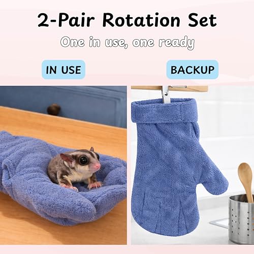Hamster Anti Bite Gloves Sugar Glider, Calming Anti Bite Gloves and Feeding Spoons, Soft Bonding Mitt for Training Grooming Handling, Sugar Glider Cage Accessories, Dwarf Hamster Accessories (Blue) - color: Blue
