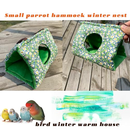 Warm Bird Nest Hanging Hammock, Parakeet Bed for Cage Fluffy Snuggle Hut | Small Parrots Winter Tent House,Budgie Sleeping Hideaway with Pad,Finch,Lovebirds,Birdcage Accessories - size: Small