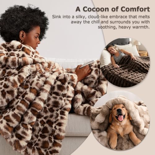 WDCOZY Luxury Bubble Throw Blanket, Faux Rabbit Fur Mink Plush Throw for Couch, Sofa and Bed, Soft Fluffy Fuzzy Furry Cozy Blanket, Thick and Warm for Women, 50x60 inches, Tie-Dye Grey, 950 GSM - color: Tie-dye Brown, size: Throw (50" x 60")