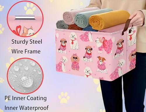Pink Dog Toy Basket Collapsible Puppy Bin Storage Organizer Large Pet Box With Handles (Girl Dog) - color: Pink Dog
