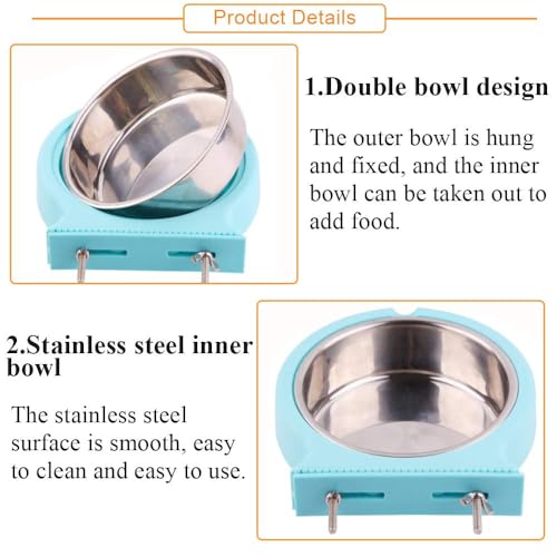 kathson Crate Dog Bowl, Removable Stainless Steel Hanging Pet Cage Bowl Food & Water Feeder Coop Cup for Cat, Puppy, Birds, Rats, Guinea Pigs (2pcs, Pink and Blue) - color: Pink, Blue, size: 2 PCS