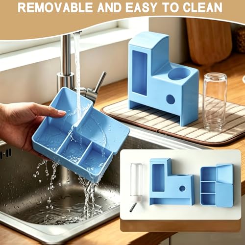 Automatic Hamster Feeder, 2-in-1 Water Bottle Dispenser No Drip | 5.51x4.33x6.49 Inch compact design with hamster water bottle, hamster food bowl and hamster accessories for small pets. - color: Blue