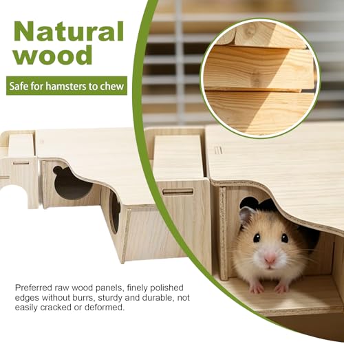 3-Piece Wooden Hamster Platform Set House & Ladder & Seesaw | Hamster Hideout Multi-Chamber Hamster House Maze Tunnel Rat Cage Platform Stand Boards Habitats Decor Accessories for Mice B - color: M
