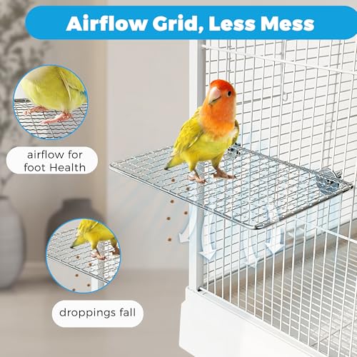2pcs Stainless Steel Bird Perches for Cage, Open-Grid Easy Clean | Parrot Perch Stand, Claw-Friendly Grip Parakeet Shelves, Flat Bird Platform Perch for Cockatiel, Conure, Budgie, Quaker