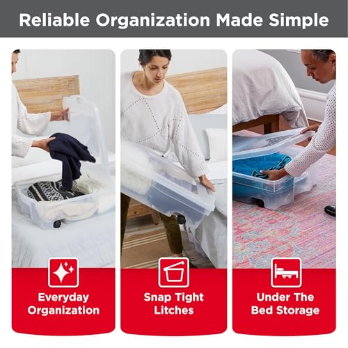 Rubbermaid 68 Quart Under the Bed Low Profile Storage Boxes with Dual Hinged Lids and Easy Rolling Caster Wheels, Clear, 2 Pack - size: Under the Bed - 2 Pack