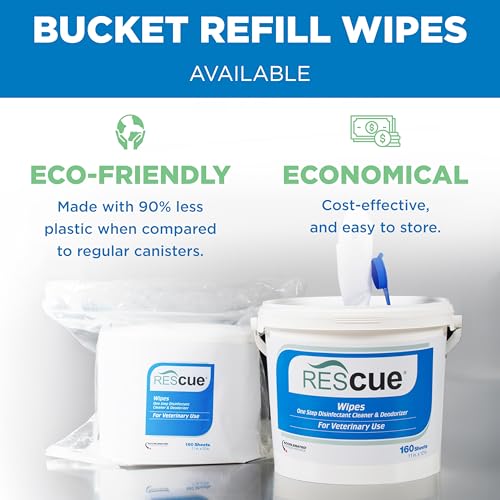 REScue One-Step Disinfectant Cleaner & Deodorizer Wipes for Vet Use – Cleaner for Kennels, Litter Boxes, Vet Offices, Pet Grooming Surfaces – Extra Large, 160-Count Wipes Bucket (1 Pack) - size: Bucket (1 Pack) XL Wipes