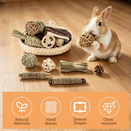 Foxtell 19Pcs Bunny Chew Toys, Rabbit Chew Sticks, Guinea Pig Toy, Natural Bunny Toys Chew and Treat for Guinea Pigs, Chinchillas, Hamsters and Other Small Pets