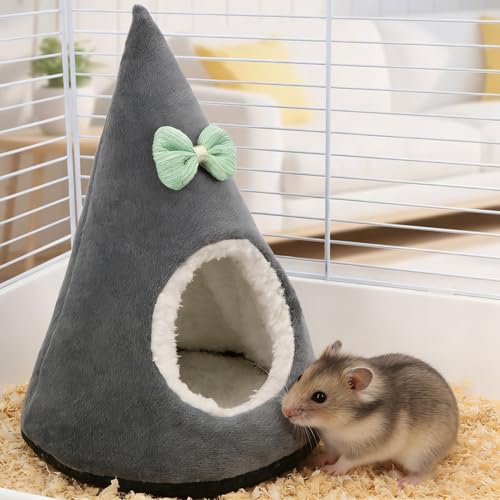 Hamster Hideout Bed for Hamsters Gerbils Mice, Gray | Soft plush warm, non-slip bottom, thick filling keeps shape, cute tent shape, 5.9"x7.9", for small pets/hedgehogs