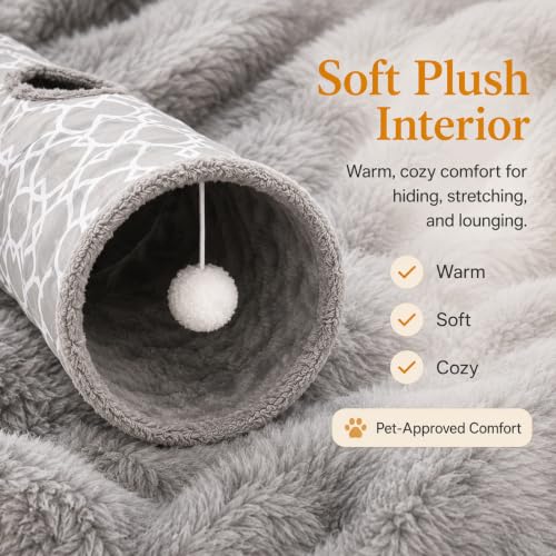 Geometric Straight Cat Tunnel with Plush Inside,Cats Toys Collapsible Tunnel Tube with Balls, for Rabbits, Kittens, Ferrets,Puppy, Diameter 9.8 Inch - size: Large Straight Tunnel