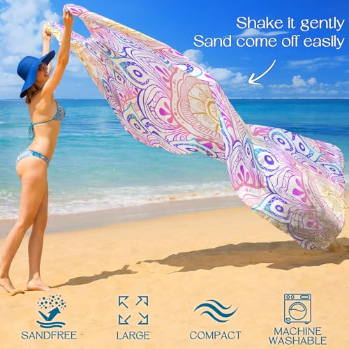 BYDOLL Beach Blanket Waterproof Sandproof,78''X81''/78''X110'' Large Sand Free Oversized Lightweight Sand Resistant Blanket, Picnic Mat for Beach Travel Camping Hiking Essentials - color: Mandala, size: 78''X81"