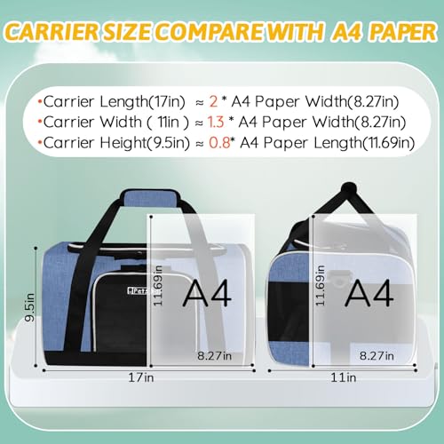 Small Pet Carrier 17" L x 11" W x 9.5" H Airline Approved, Blue | for Alaska Airlines, Lockable Safety Zippers and Anti-Scratch Mesh, Pets Under 10 lbs - color: Blue, size: 17.0"L x 11.0"W x 9.5"H