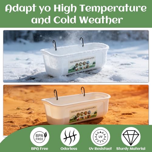 6 PCS 5 Quart Goat Feeder Hanging Pig Feeder with Clip White Chicken Feeder Trough Poultry Feeder Hanging Goat Mineral Feeder Chicken Coop Feeder and Water for Livestock, Hang or Screw-in - color: White