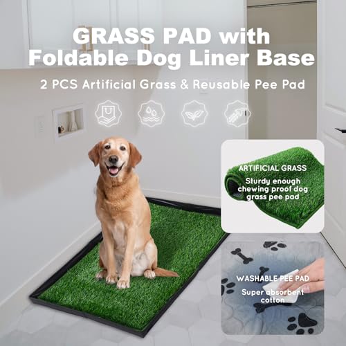 HQ4US 4LEGS Dog Grass Pad with Foldable Dog Litter Box,Small Liner Base for Balcony，Ultra-Absorbent Artificial Grass Pads for Dogs Pee Pad Holder, Potty Training, 2 PCS Reusable Pee Pads - size: Small for Dog＜ 19" Length