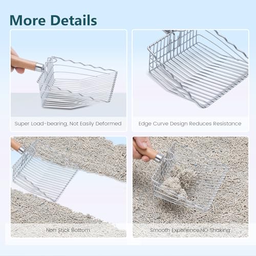 Cat Litter Scoop, Premium Kitty Shovel with Hook and Hole, Metal Sifter Scooper Stainless Steel for Easy Cleaning, Durable and Heavy Duty, Odor-Free for Litter Box | Premium Kitty Shovel with Hook and Hole, for Easy Cleaning, Durable, Odor-Free for Litter