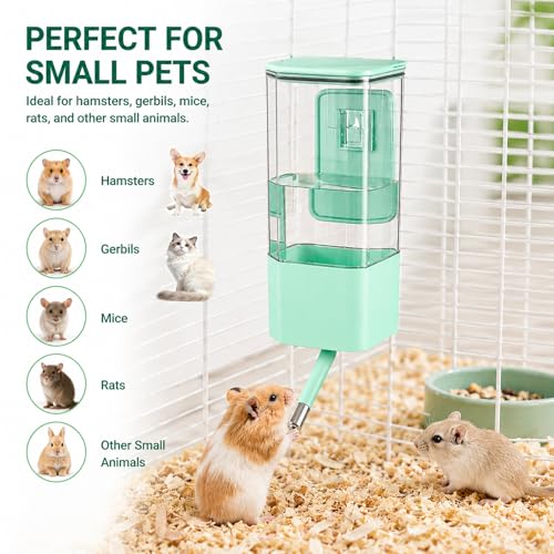 47oz Guinea Pig Water Bottle, No-Drip Cage Dispenser | Large hanging waterer for rabbits, hamsters, chinchillas and ferrets; designed for compatible cages and crates - color: Green
