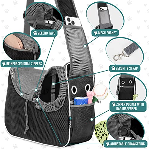 PetAmi Dog Sling Carrier for Small Dog, Hands Free Crossbody Carrier, Black | Under 10 lbs, Puppy Cat Pet Travel Gift, Breathable Mesh, Padded Strap, Removable Sherpa Bed, Pockets & Poop Bag Dispenser - color: Black