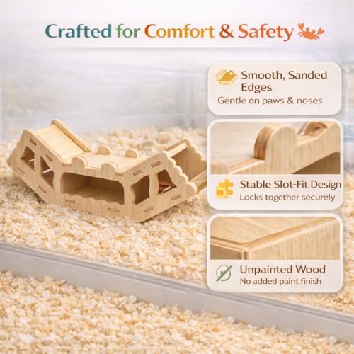 Wooden Hamster Tunnel Toy – Natural Chewable Hideout for Syrian, Dwarf Hamsters and Small Pets, Cage Decor and Play Accessory