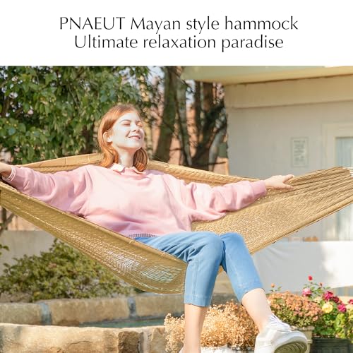 Family Handwoven Rope Mayan Hammock, 600 lbs Capacity, Extra Large | 2 Person, Portable Carrying Bag, Easy-Used Tree Straps, Carabiners, Soft Fabric, Patio (Tan, XX-Large) - color: Tan, size: XX-Large