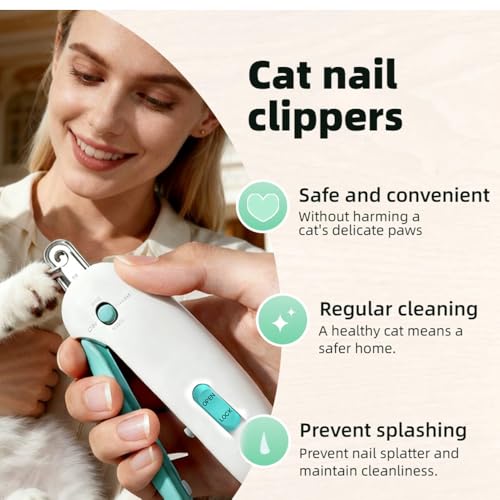 Cat Nail Clipper with Hidden File & Debris Catcher -Gentle Round-Hole(1–3.5 mm)，Trimmer for Kittens & Indoor Cats | Anti-Splash Claw Cutter for Grooming (Blue) - color: Blue