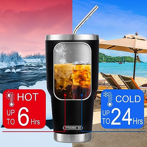 D·S 30 oz Black Tumbler with Straw and Lid Insulated Travel Coffee Mug | Double Wall Vacuum Suit Cold and Hot Drink Fits in standard car cup holders With Splash-Proof Lid - color: Black