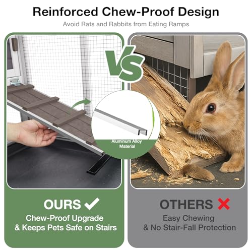 62″ 2-Story Large Rabbit Hutch with Chew-Proof Ramp, 3 Leakproof Trays, Waterproof Roof, 6 Lockable Wheels for Rabbits & Guinea Pigs (Brown) - color: (Brown)
