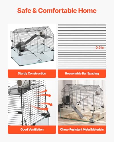 VEVOR Hamster Cage, 360°Viewing Transparent Hamster Habitats, Small Animal Cage, 22.8 x 15 x 21.3 in, Ventilated Pet Mouse Cages with Water Bottle, Portable Hamster House for Rats, Guinea Pigs - size: 22.8"L x 15.0"W x 21.3"H
