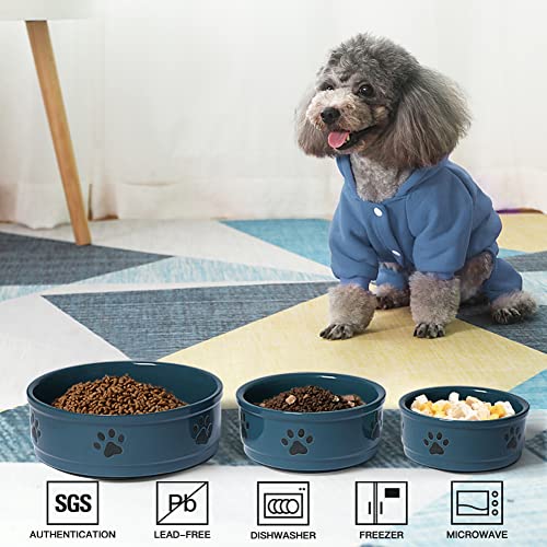 Sweejar Ceramic Dog Bowls with Paw Pattern, Dog Food Dish for Medium Dogs, Porcelain Pet Bowl for Water 35 Fl Oz (Fog Blue) - color: Fog Blue, style: Dog Paw Pattern, 4.38Cups (35 Fl Oz)