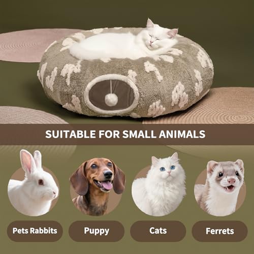 Pesen Cat Tunnel Bed with Soft Cushion for Indoor Cats and Kittens | Interactive Pet Toy Encourages Exploration, Supports Natural Instincts and Bonding for Cats, Small Dogs and Rabbits
