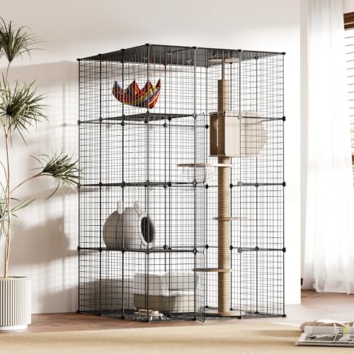 Cat Cages Playpen Indoor, 4 Tier Large Cat Crate Cat Enclosure for Cats, Metal Guinea Pig Cages,Wire Ferret Cage Catio for Kitten,Rabbit,Bunny,Chinchilla,Iguana - size: Non-Wheeled 4-Tier(Stable)