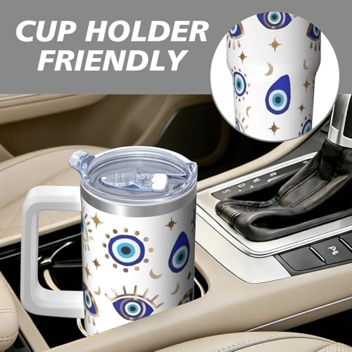 30oz Evil Eye Stainless Steel Tumbler with Handle and Straw, Evil Eyes Hand Insulated Cup Travel Coffee Mug Water Bottle with Lid and Straw, Women Gifts - color: EvilEye