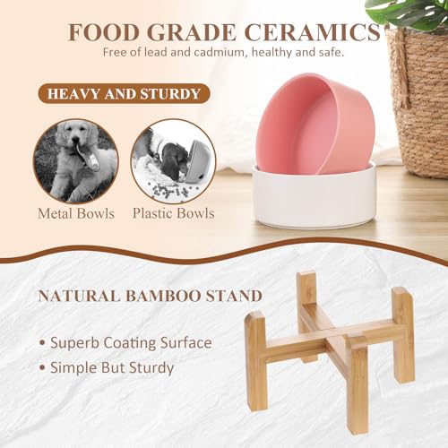 Ceramic Elevated Raised Cat Bowl with Wood Stand No Spill Pet Food Water Feeder Cats Small Dogs - color: White, size: Medium Dog Bowls 850ML*1