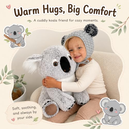 Koala Plush Toy with Babies, 17.7“ Wild Animal Stuffed Animal | Mother and Baby Plushies; Zipper Belly Storage; Hide-and-Seek Play; Soft Cuddly Companion; Christmas Birthday Gift for Kids - style: Koala Gray