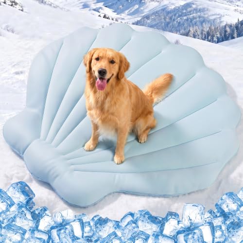 Q-Max>0.5 Dog Cooling Mat (Cool&Warm), 47''×47'', XL, Shell Sky Blue | Double-Sided Self-Cooling Mat for Dog, Pet Cool Pads for Summer, Crate, Kennel, Machine Washable, Cat Cool Bed, Non-Gel - color: Shell-Sky Blue, size: XL