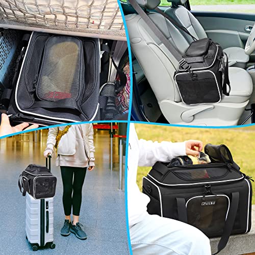 Top-Expandable Small Pet Carrier 17"x12"x8.5" Airline Approved | for JetBlue/Frontier/Spirit Airlines, Lockable Safety Zippers and Anti-Scratch Mesh, Soft-Sided, Pets Under 8 Lbs, Black - color: Black, size: 17.0"L x 12.0"W x 8.5"H